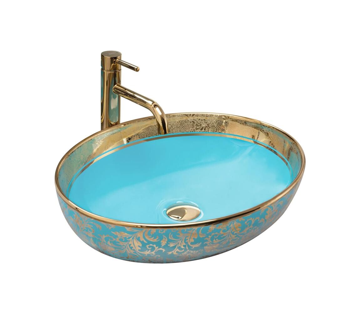 REA-U8709 - Umyvadlo na desku MARGOT 40x52 cm keramika/modrá/zlatá REA-U8709