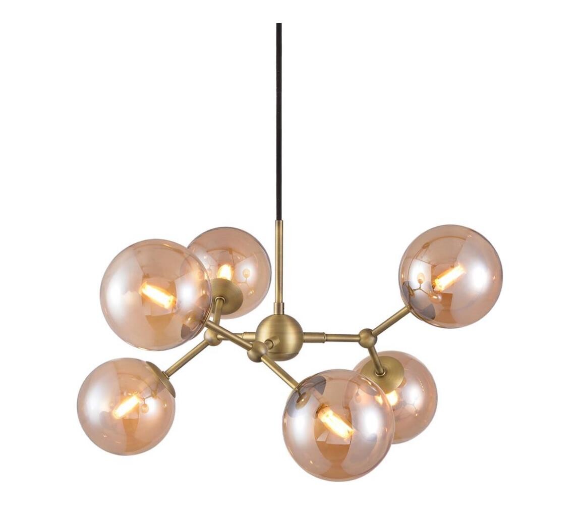 Halo Design 738830 - Lustr na lanku ATOM 6xG9/28W/230V pr. 57 cm mosaz/k. béžová 738830