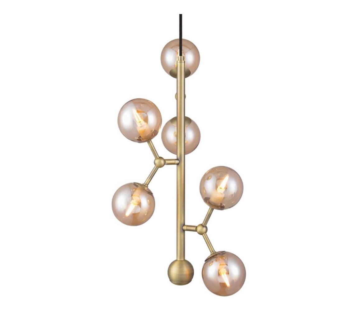 Halo Design 738861 - Lustr na lanku ATOM 6xG9/28W/230V pr. 30 cm mosaz/k. béžová 738861