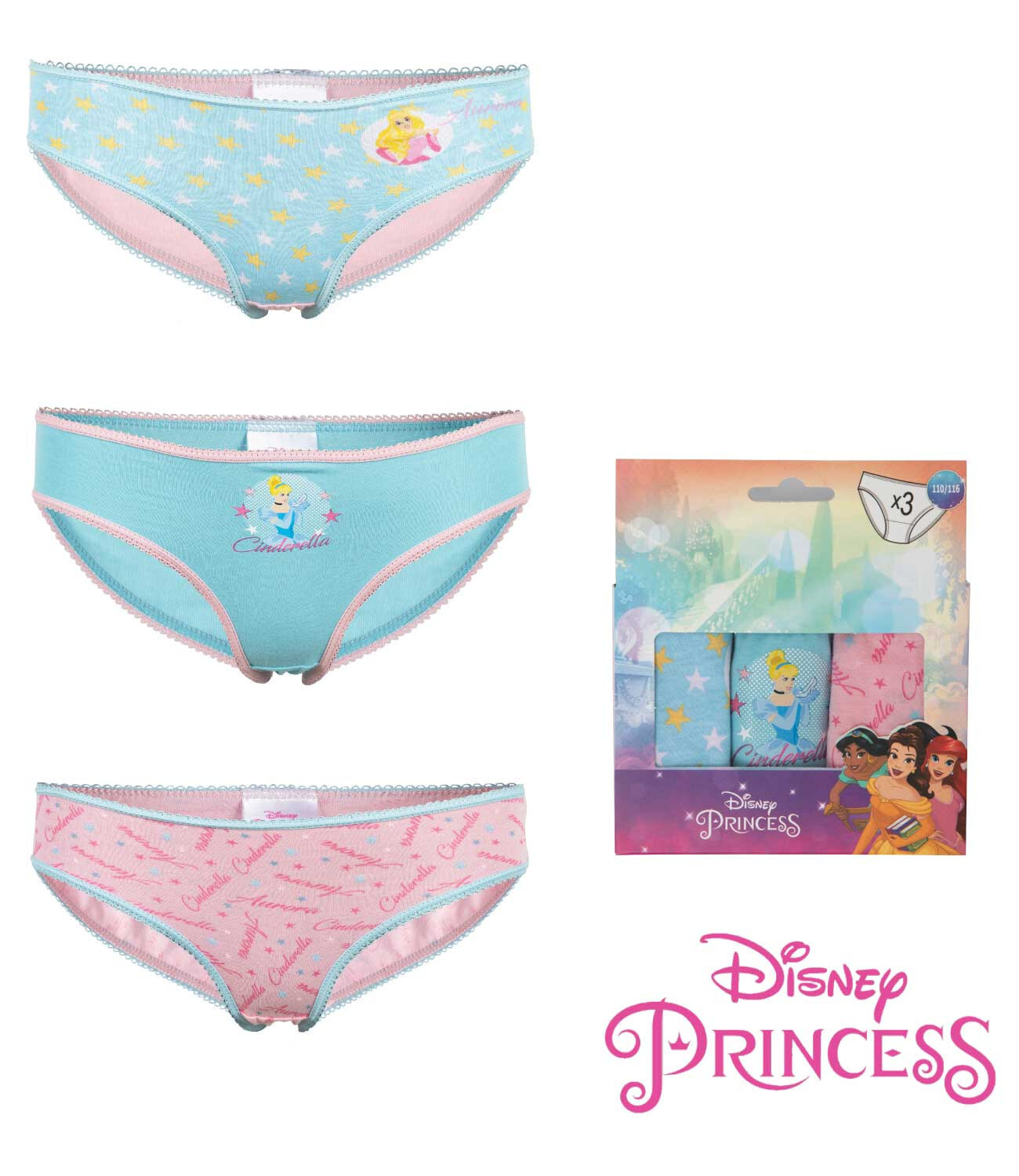Poškozený obal - 3PACK dívčí kalhotky Disney Princess vícebarevné (38433) 122/128