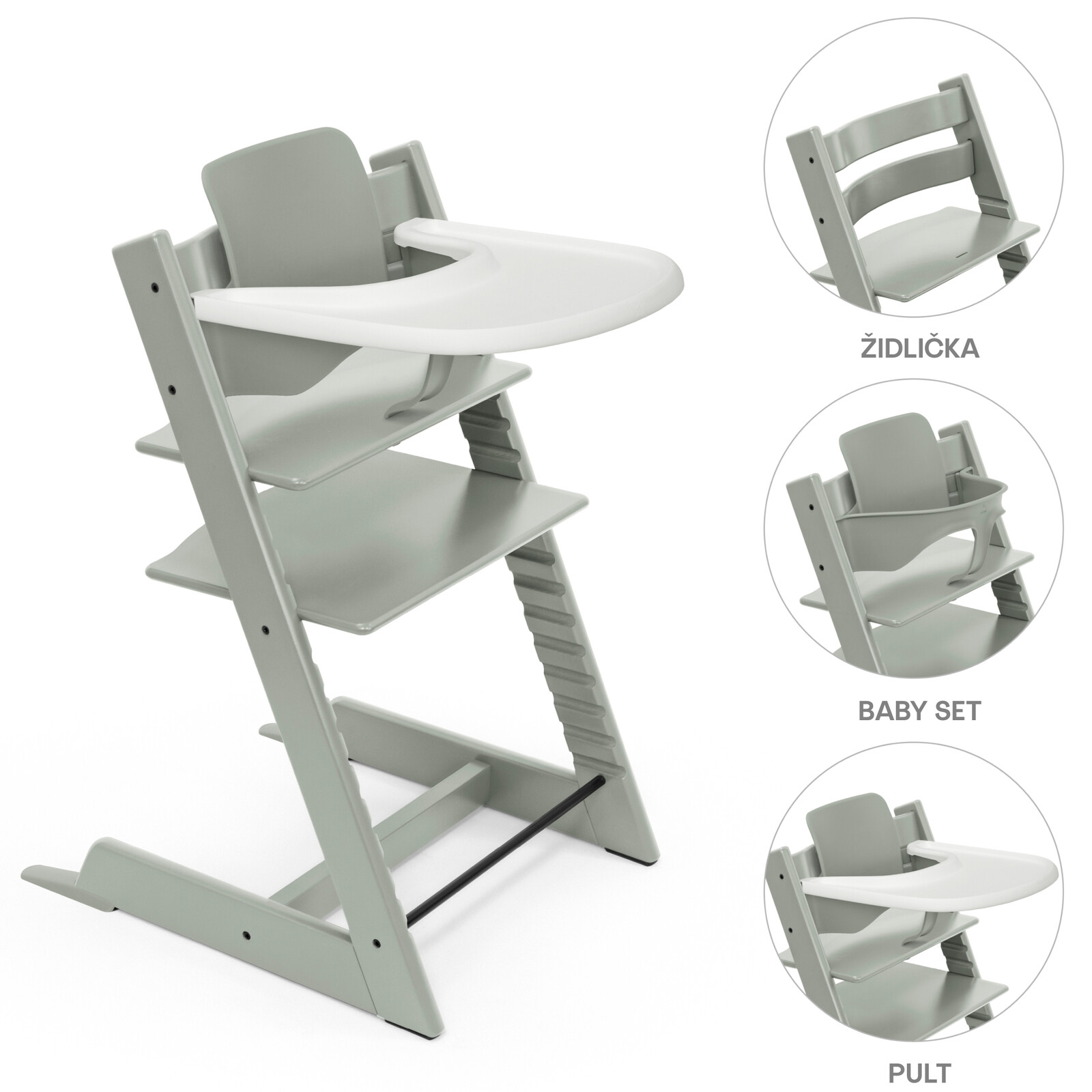 Stokke Židlička Tripp Trapp® + Baby set + pult Glacier Green - zvýhodněný set