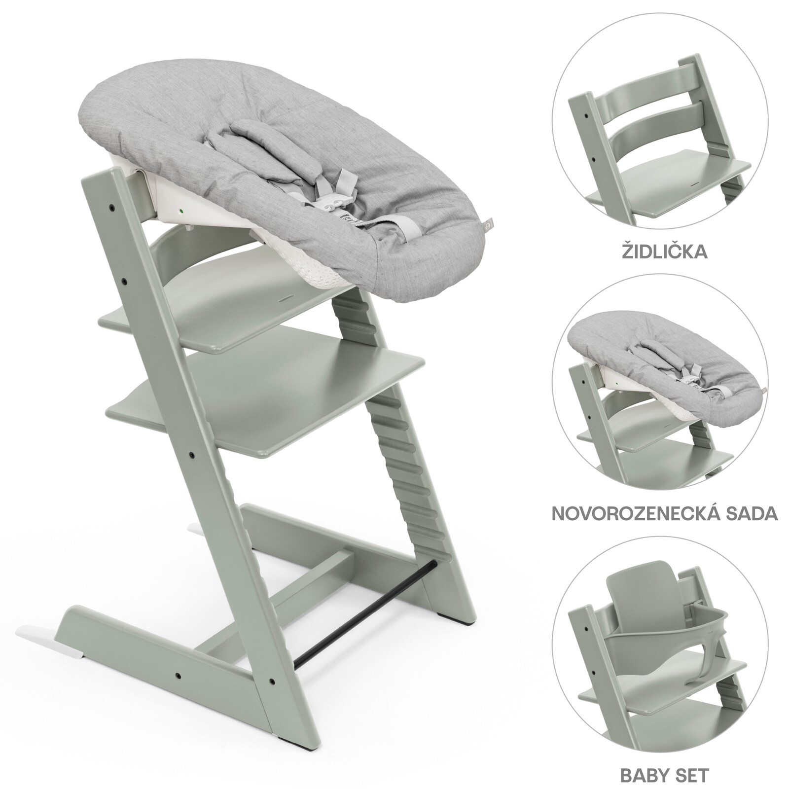Stokke Židlička Tripp Trapp® + Baby set + novorozenecká sada Glacier Green - zvýhodněný set