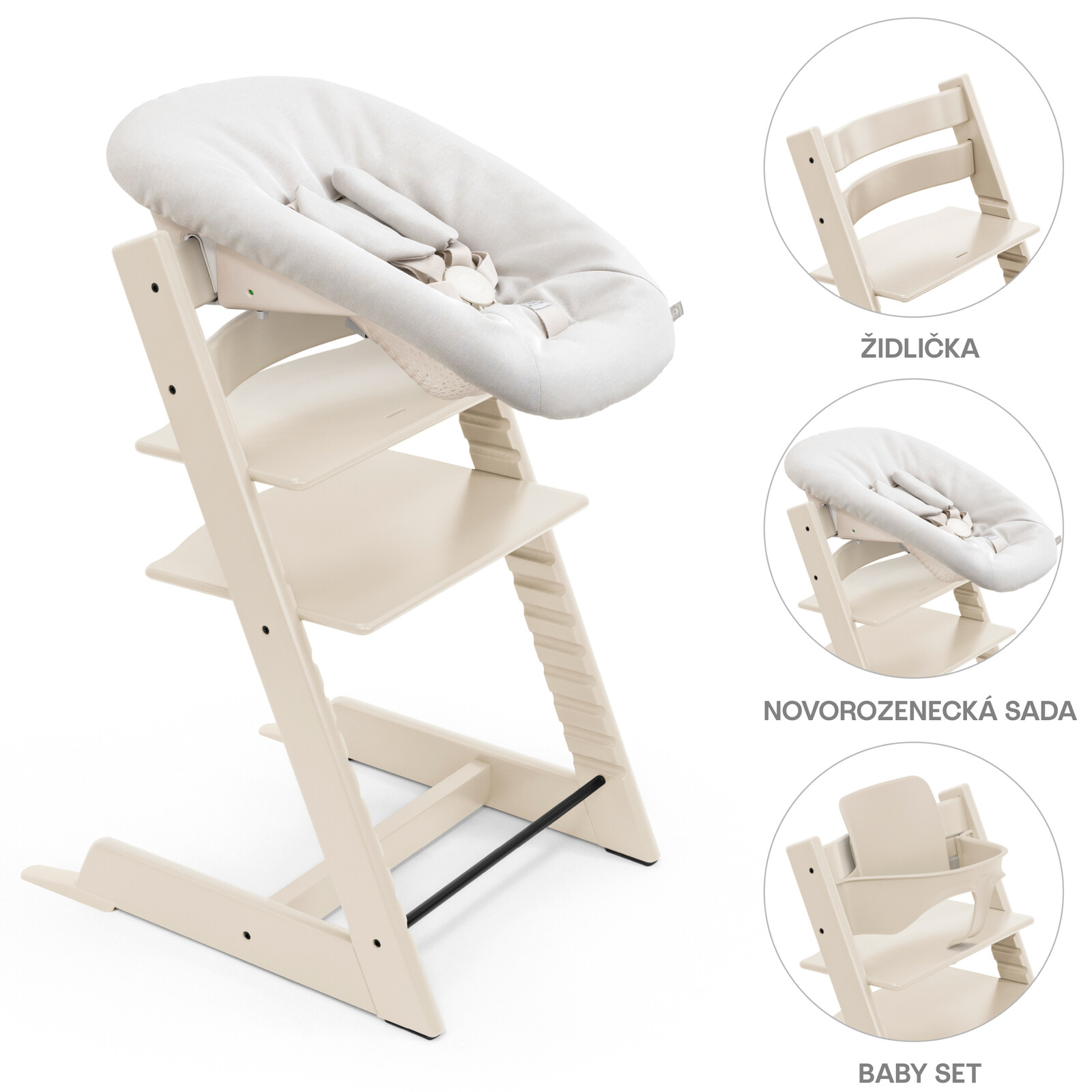 Stokke Židlička Tripp Trapp® + Baby set + novorozenecká sada Vanilla White - zvýhodněný set