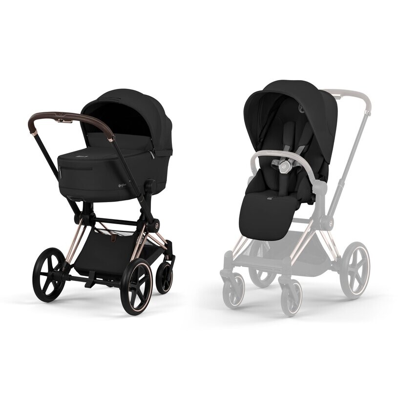 Cybex PRIAM Comfort Rosegold + skládací korbička Sepia Black | black 2026