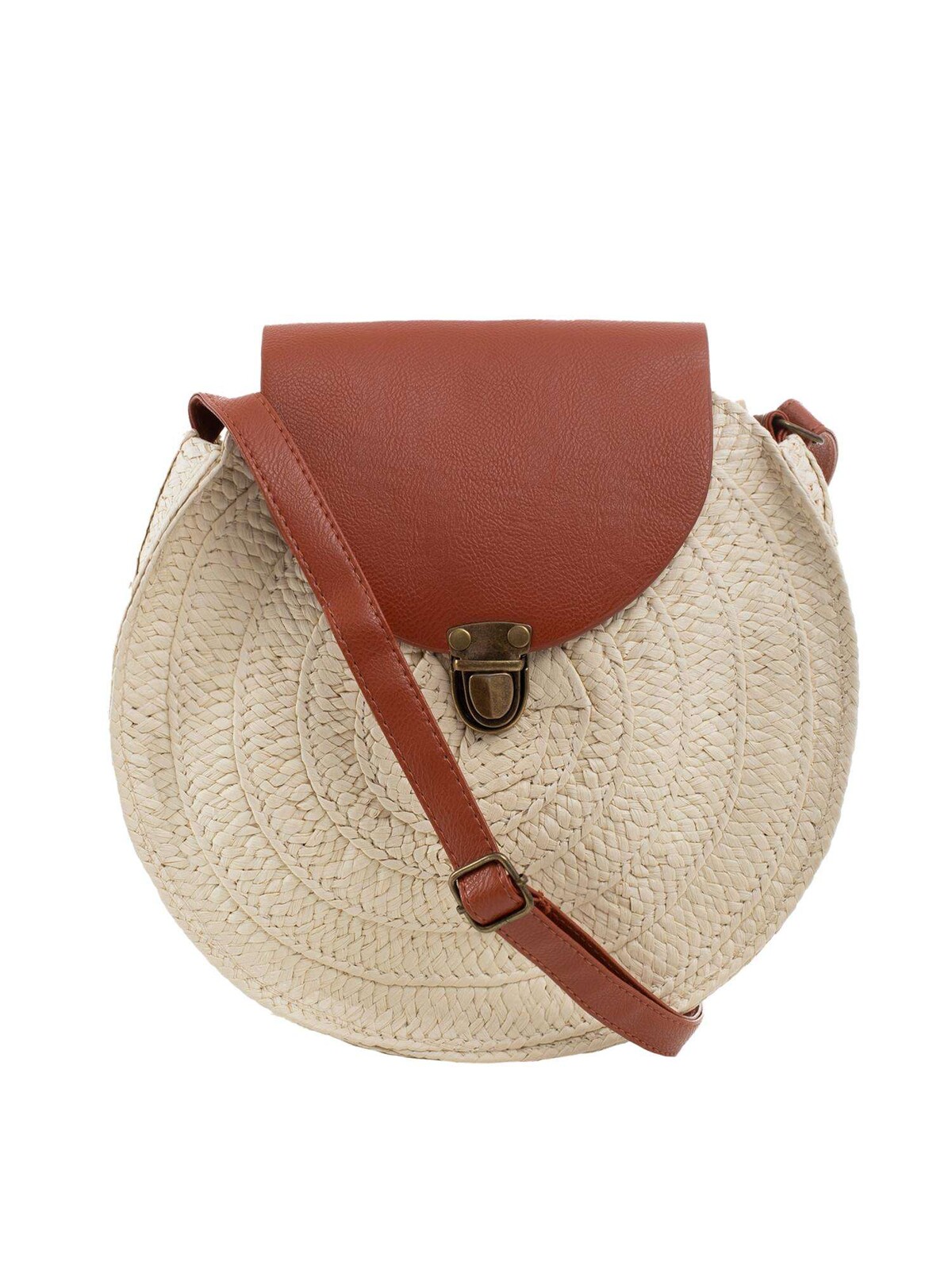 Kulatá, pletená béžová kabelka