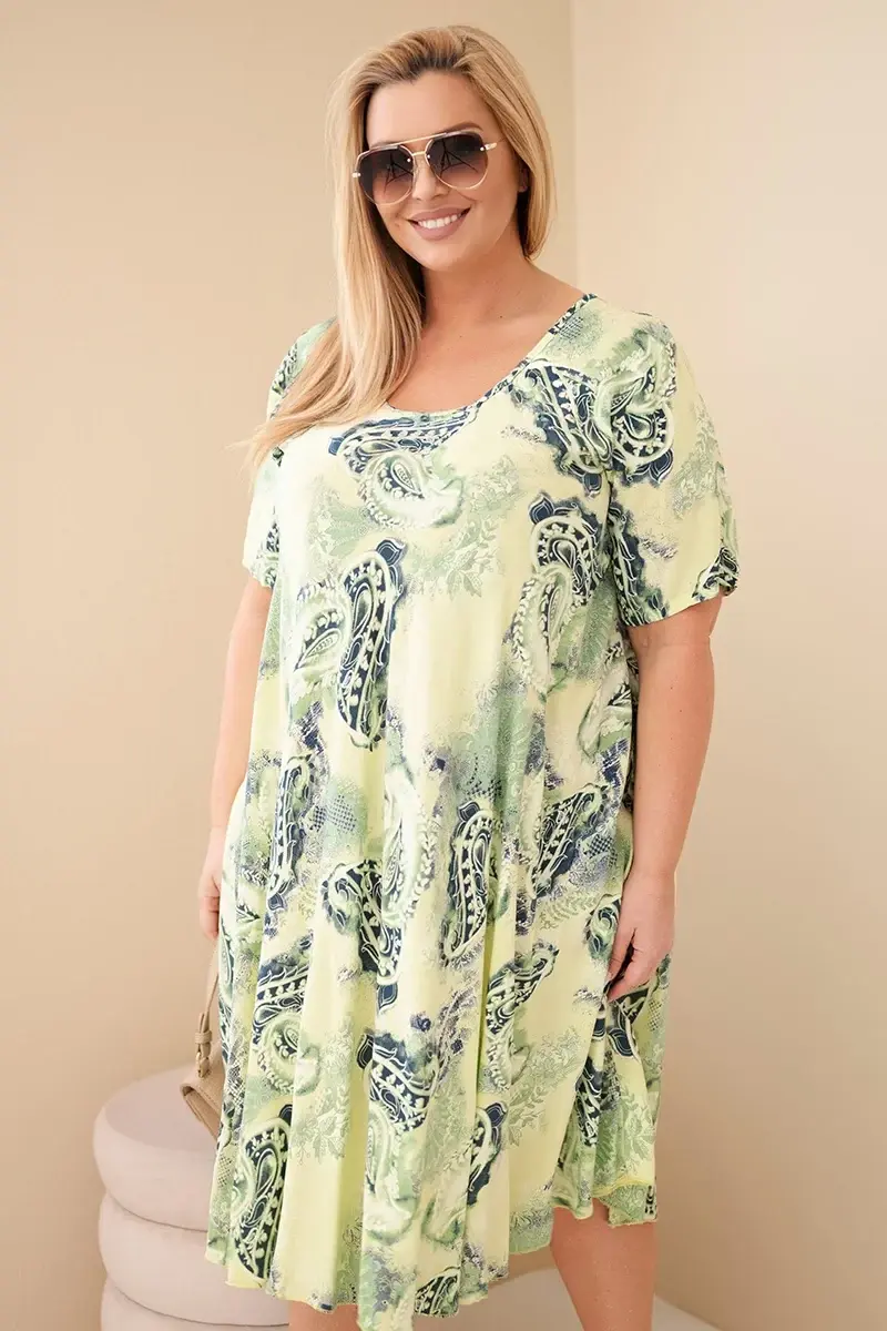 Plus size šaty s krátkými rukávy, paisley vzor