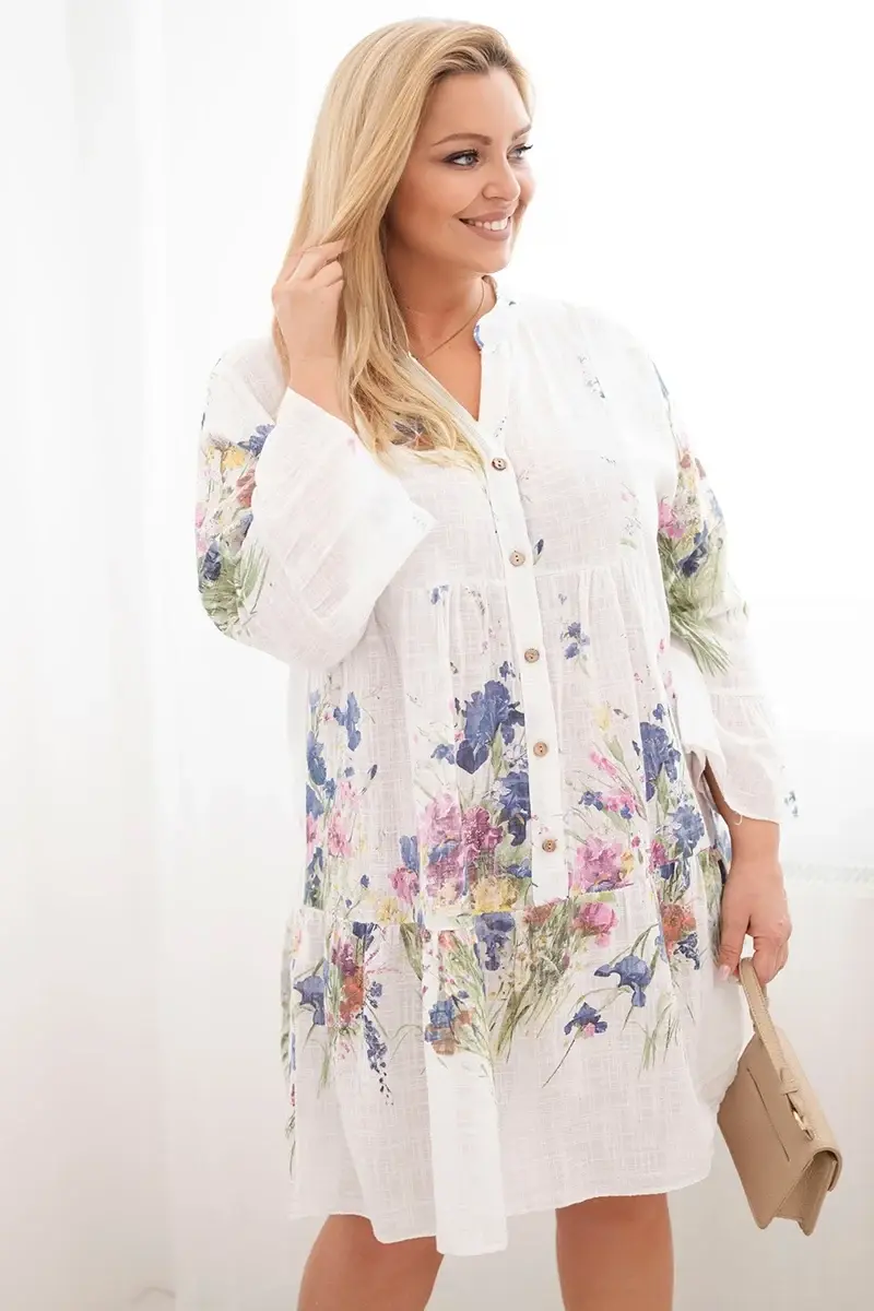 Dámské bavlněné plus size šaty s květinovým vzorem