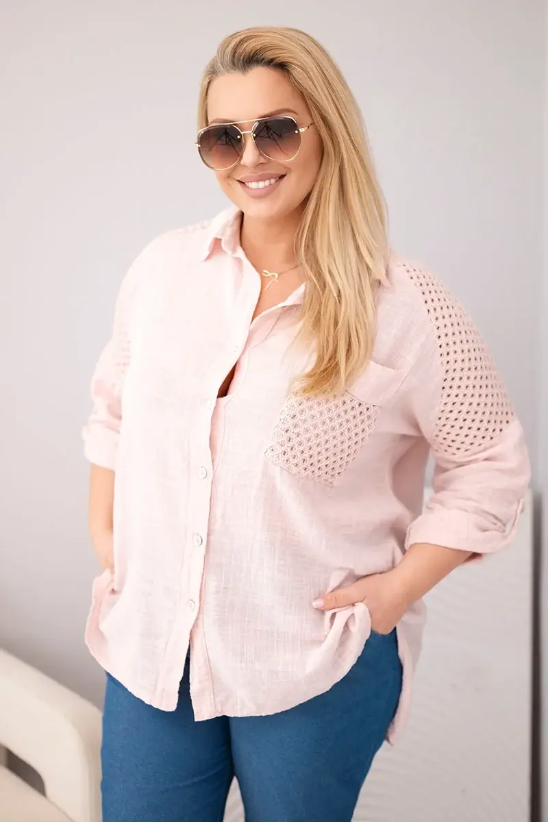 Dámská halenka plus size s límcem a krajkovou vložkou