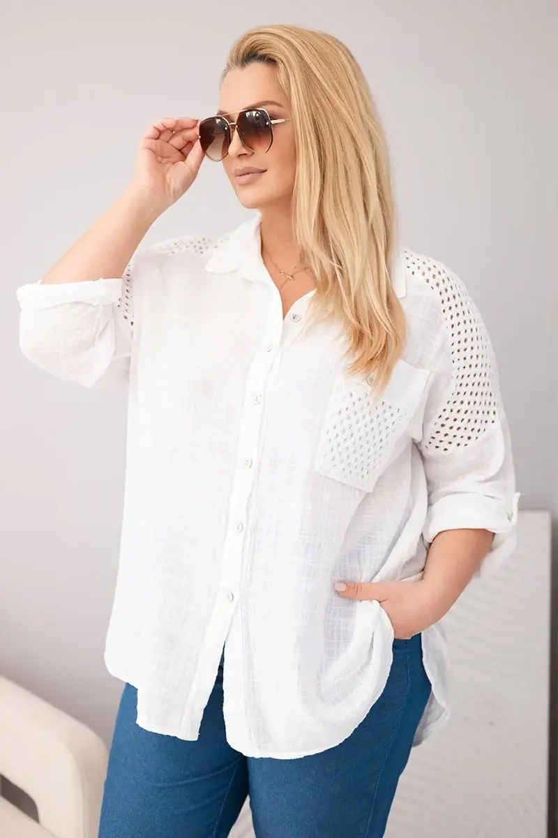 Plus size bavlněná košile s krajkou
