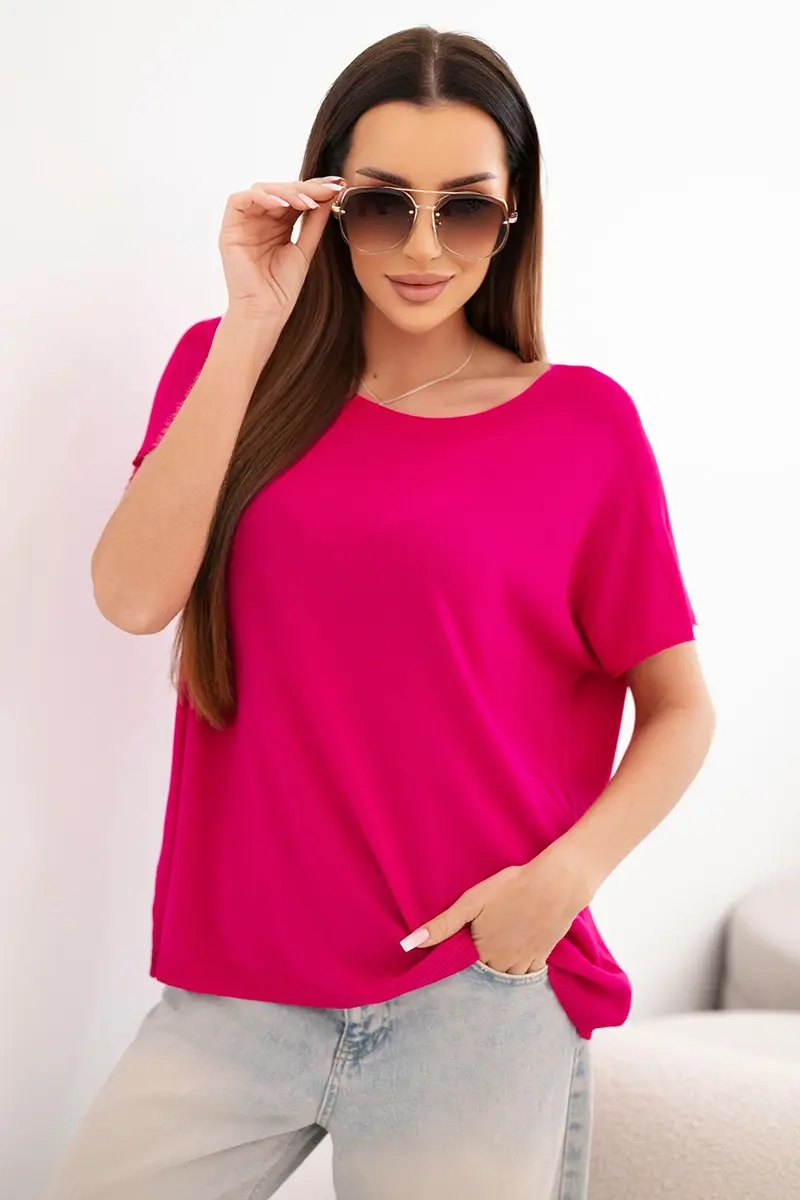 Dámská oversized viskózová halenka s krátkými rukávy, fuchsiová