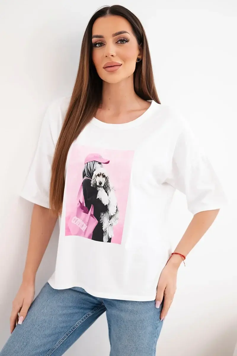 Kesi dámské oversized bavlněné tričko s potiskem bílé