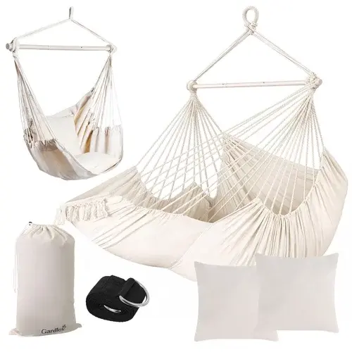 Zahradní závěsné křeslo BOHO 2 v 1 – béžové