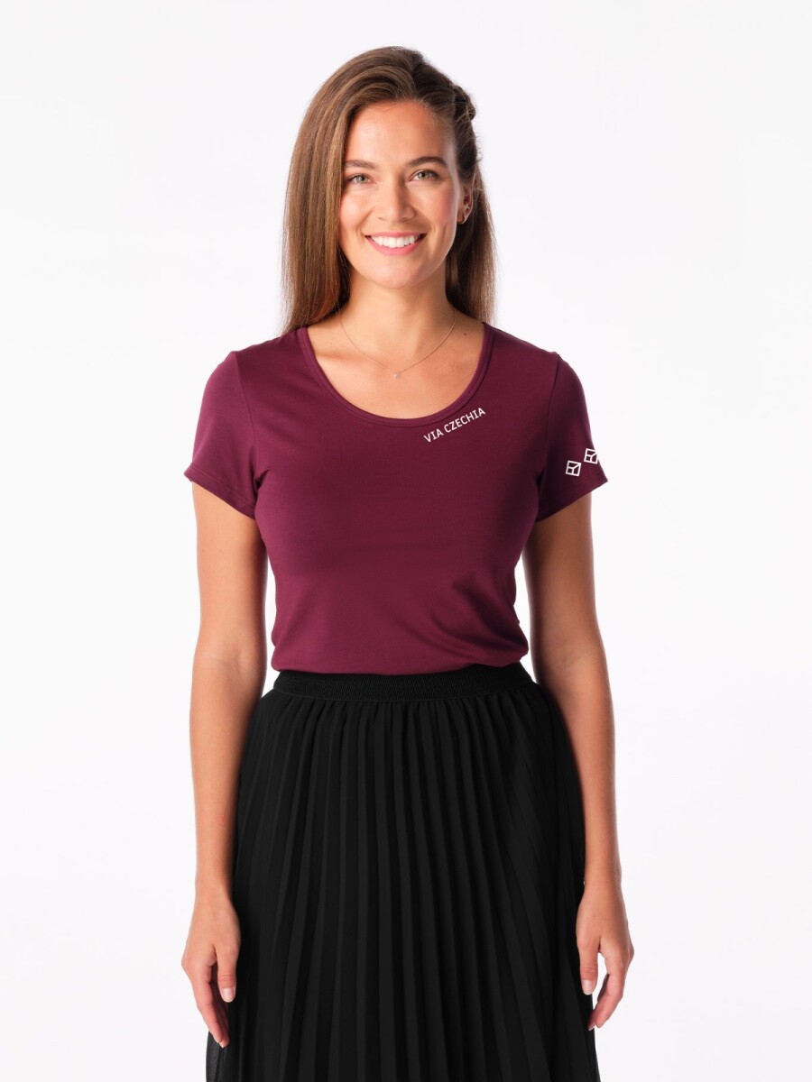 Dámské tričko cityzen breda s potiskem via czechia bordó 36