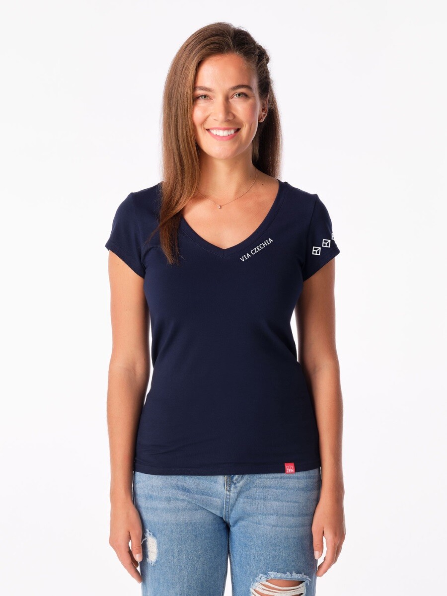 Dámské tričko cityzen florencia s potiskem via czechia tmavě modrá 36
