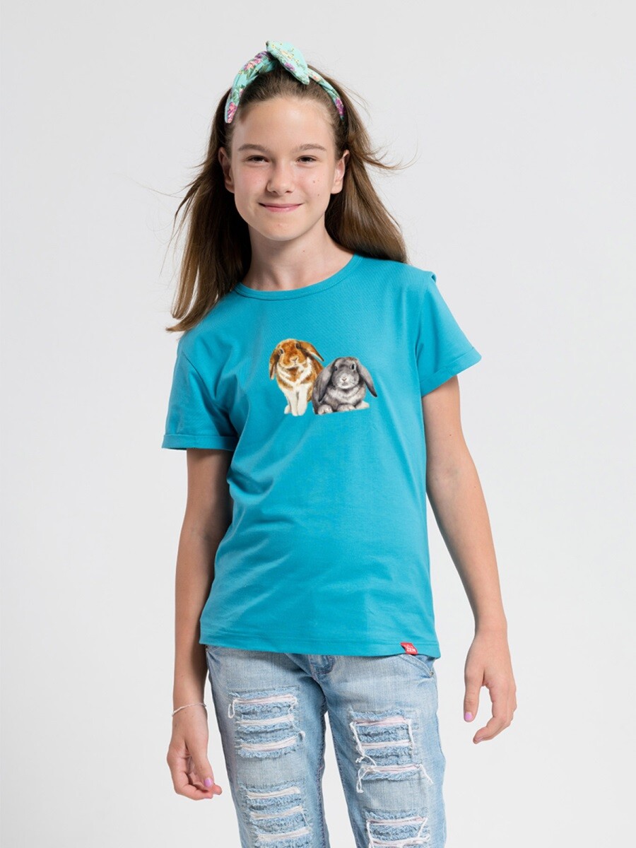 Dětské tričko cityzen dorotka s potiskem králíčci petrolejová 152-158