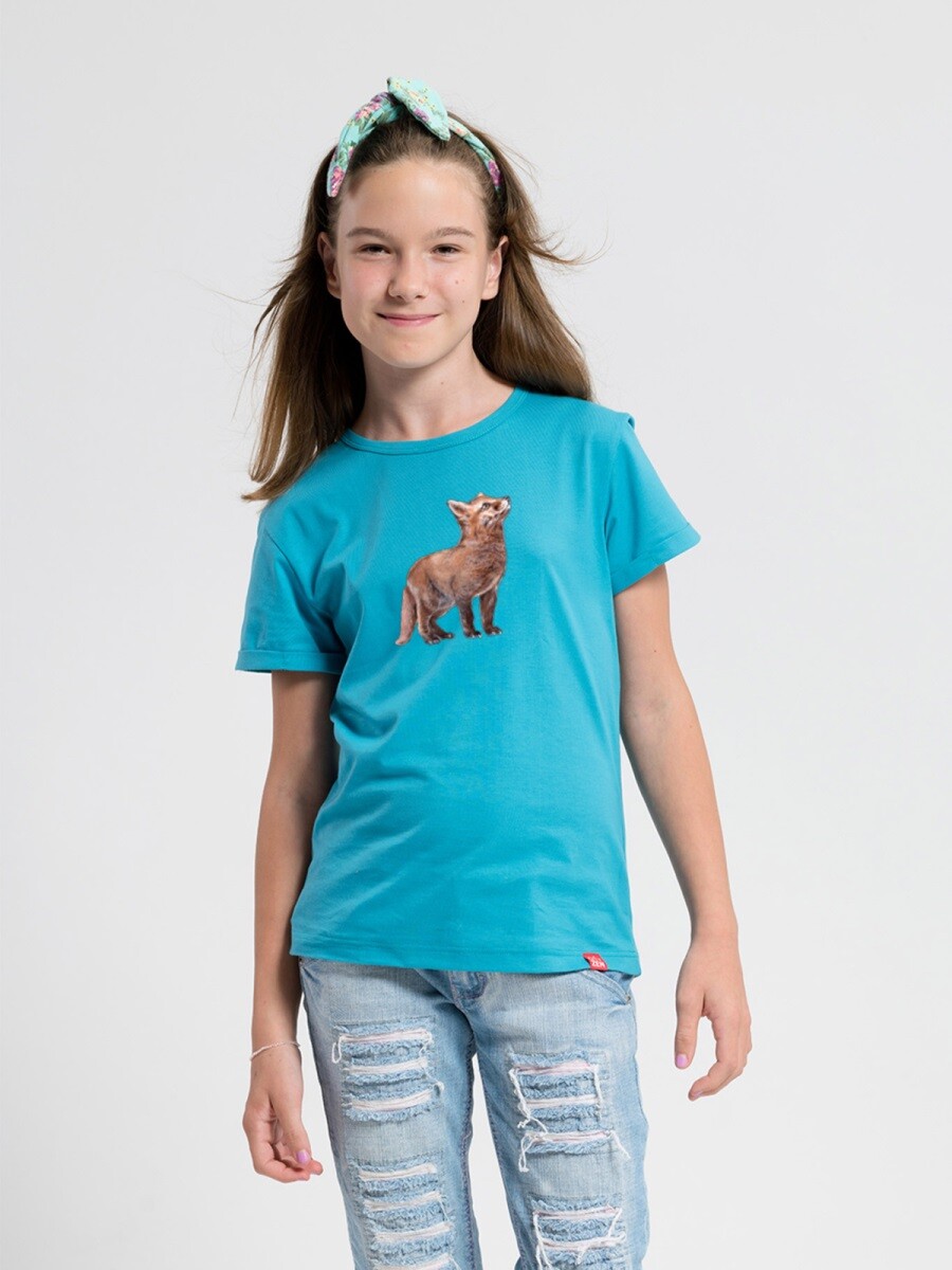 Dětské tričko cityzen dorotka s potiskem lišče petrolejová 128-134