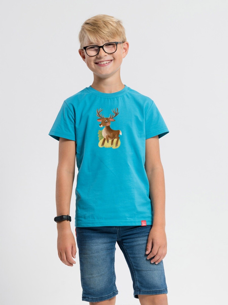 Dětské tričko cityzen matyáš s potiskem jelínek petrolejová 128-134