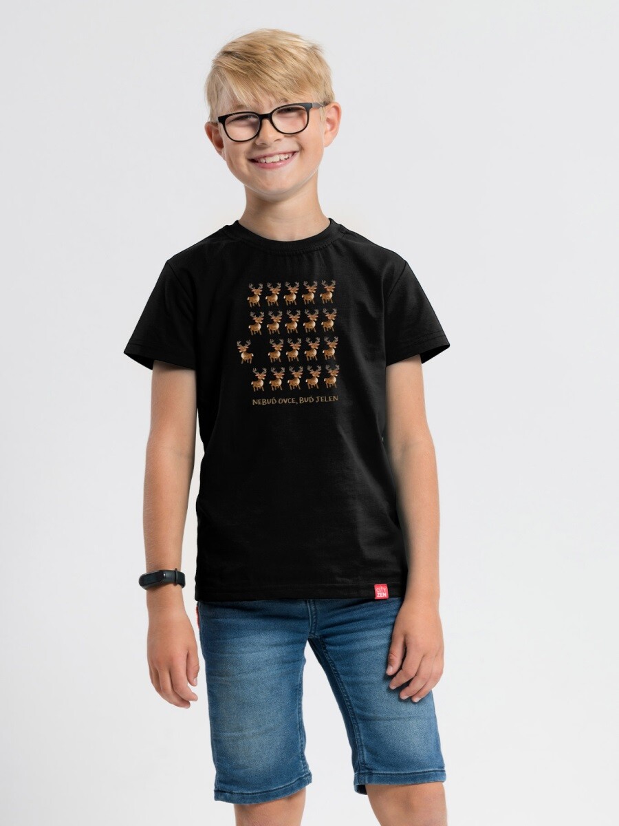 Dětské tričko cityzen matyáš s potiskem jelínek buď svůj černá 128-134