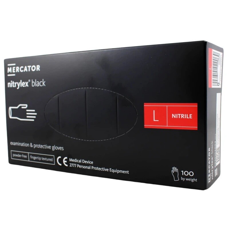 Mercator Medical Nitrylex Black rukavice nitrilové 100 ks, černé, nepudrované Rozměr: L