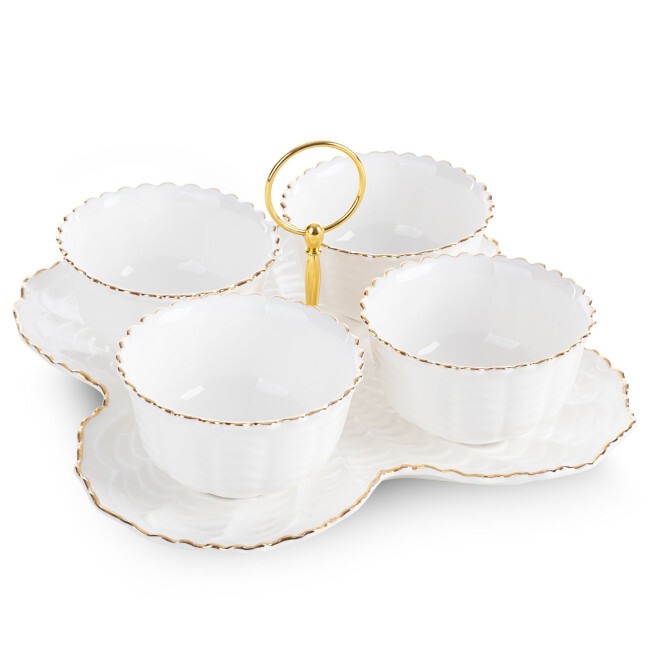 Sada čtyř šálků GAIA 07 na podstavci, krémová / zlatá