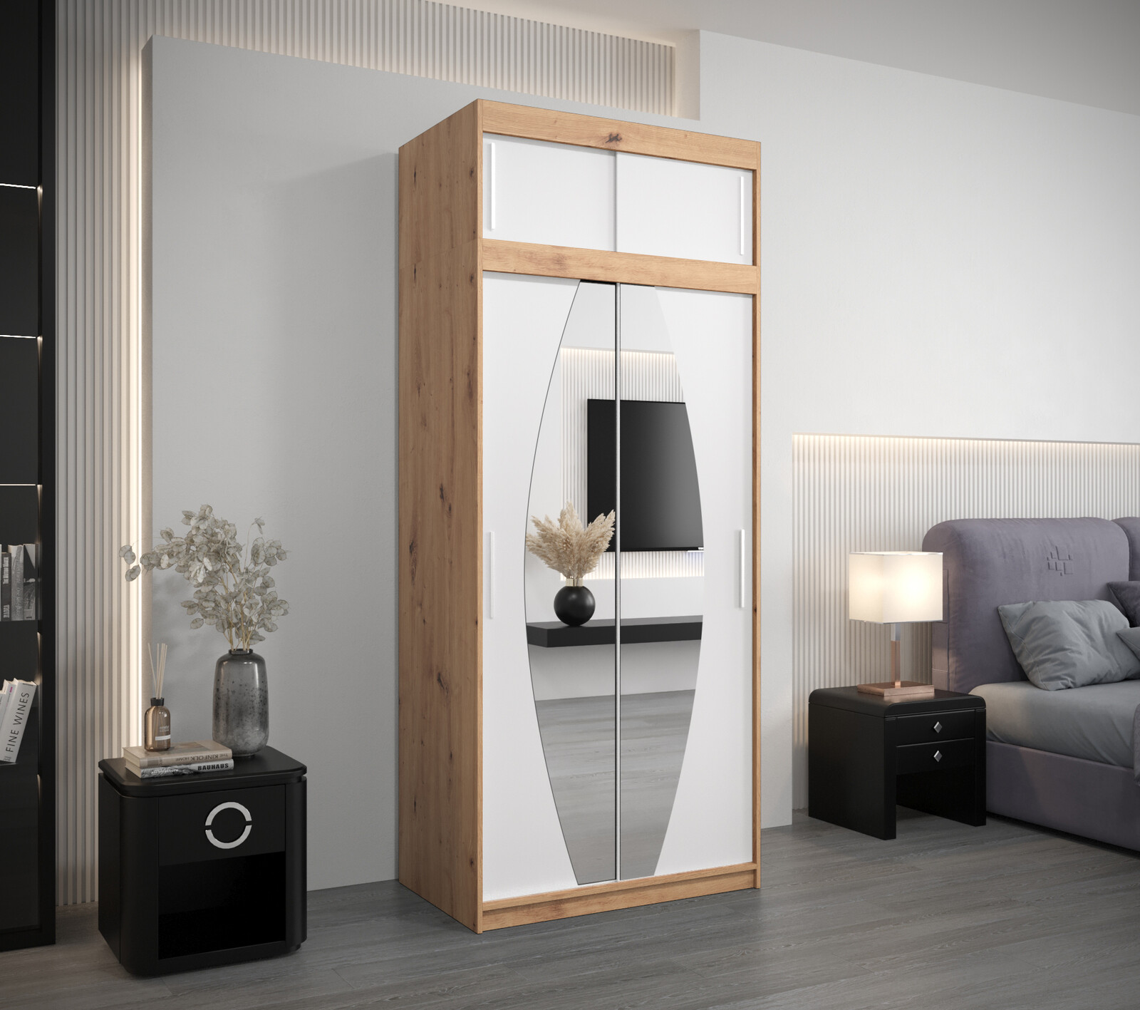 Šatní skříň Abi E0 s nástavcem Barva korpusu: Bílá, Rozměry: 100 cm, Dveře: Bílá