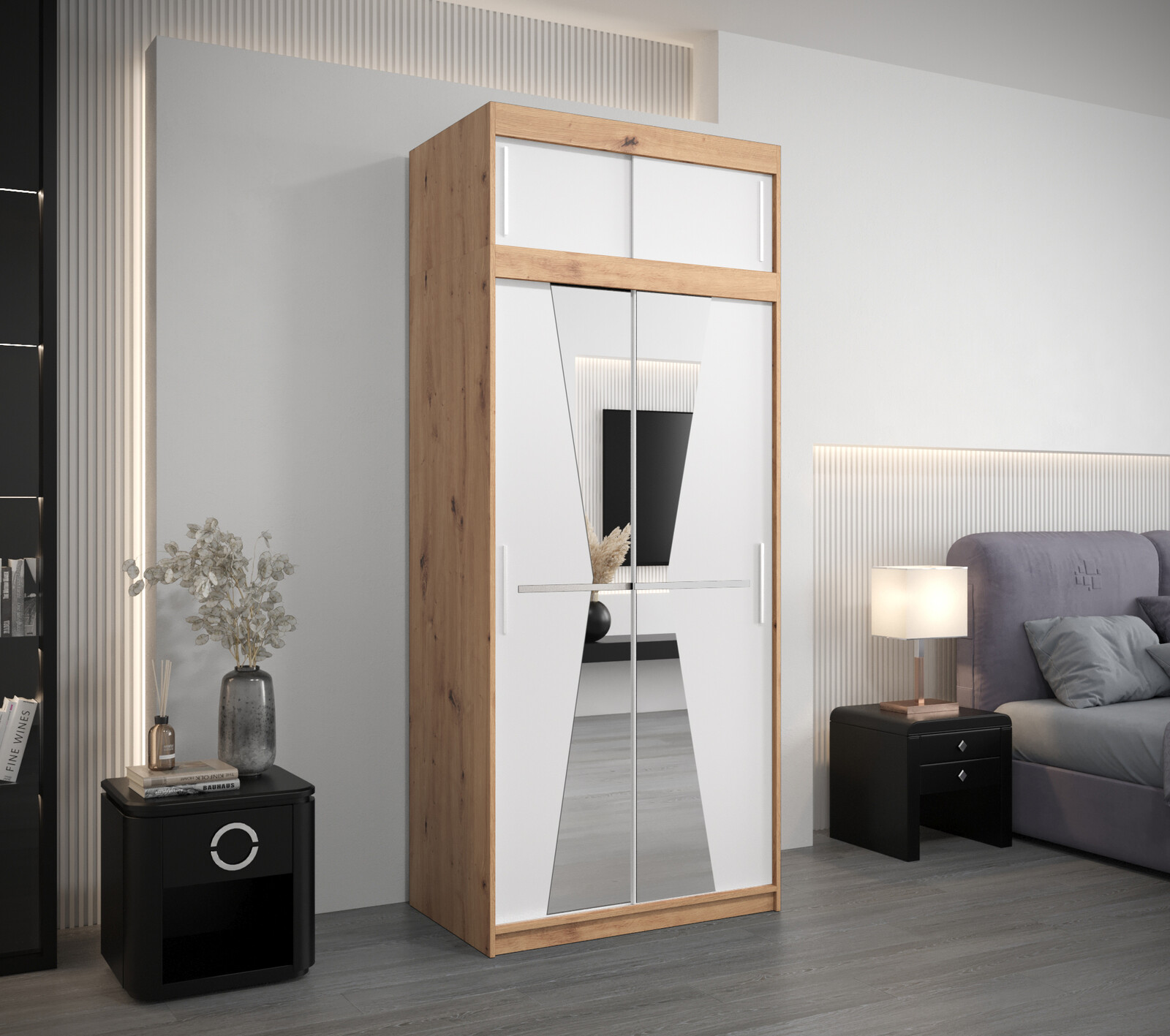 Šatní skříň Abi Ma s nástavcem Barva korpusu: Bílá, Rozměry: 100 cm, Dveře: Bílá