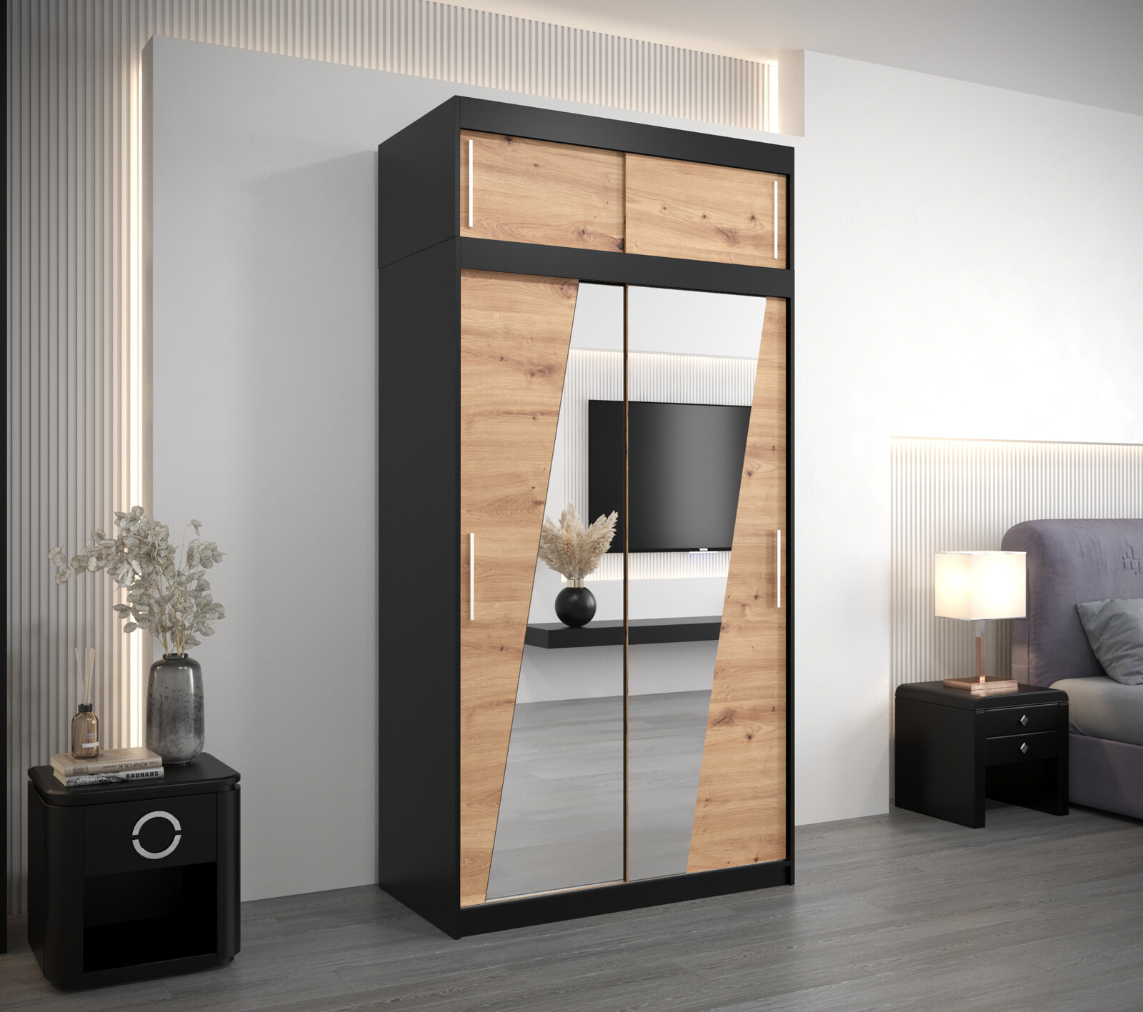 Šatní skříň Abi R0 s nástavcem Barva korpusu: Bílá, Rozměry: 100 cm, Dveře: Bílá