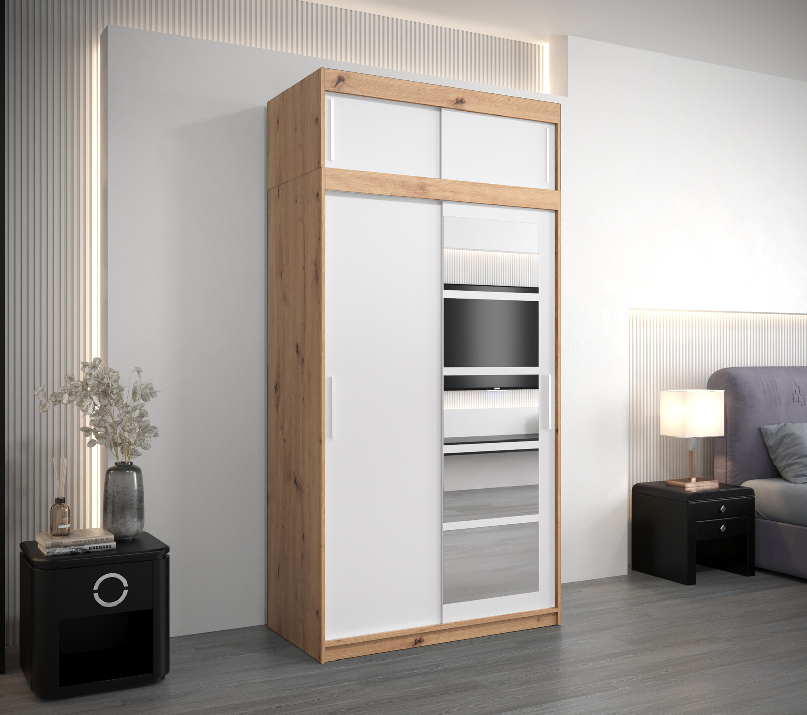 Šatní skříň Abi Ro1 s nástavcem Barva korpusu: Dub artisan, Rozměry: 100 cm, Dveře: Dub artisan