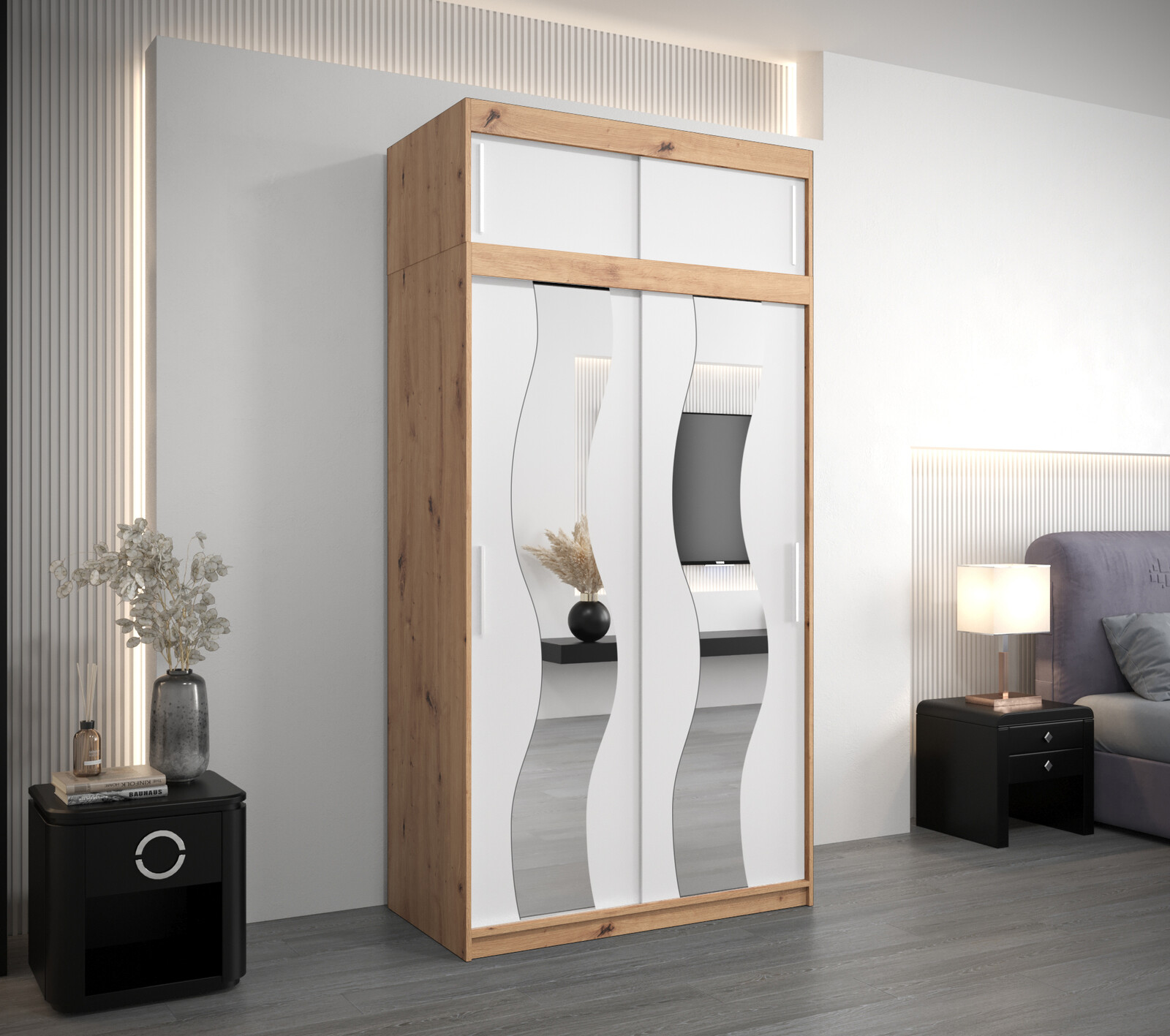 Šatní skříň Abi Se s nástavcem Barva korpusu: Dub artisan, Rozměry: 100 cm, Dveře: Dub artisan