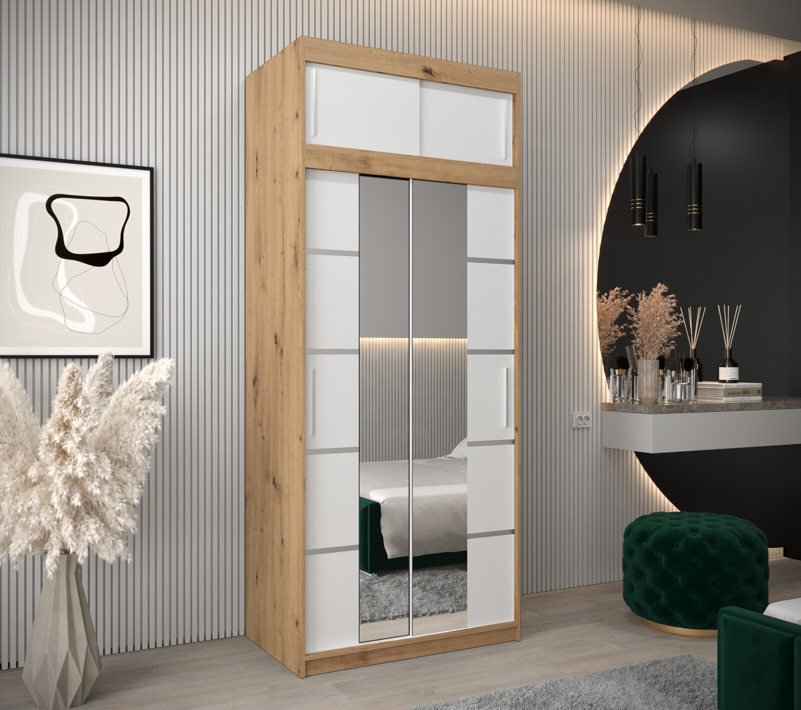 Šatní skříň Abi V4 s nástavcem Barva korpusu: Bílá, Rozměry: 100 cm, Dveře: Bílá