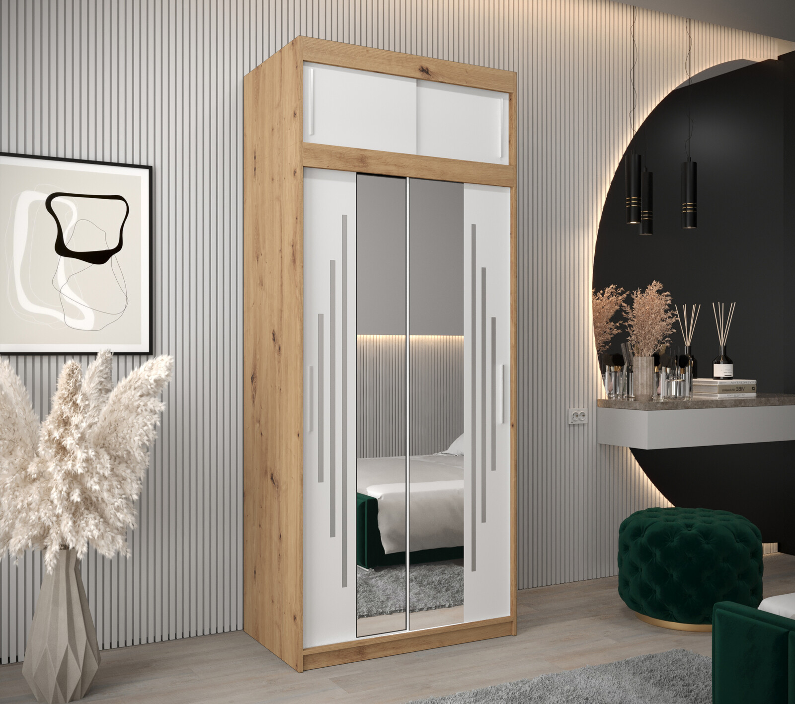 Šatní skříň Abi Y1 s nástavcem Barva korpusu: Bílá, Rozměry: 100 cm, Dveře: Bílá