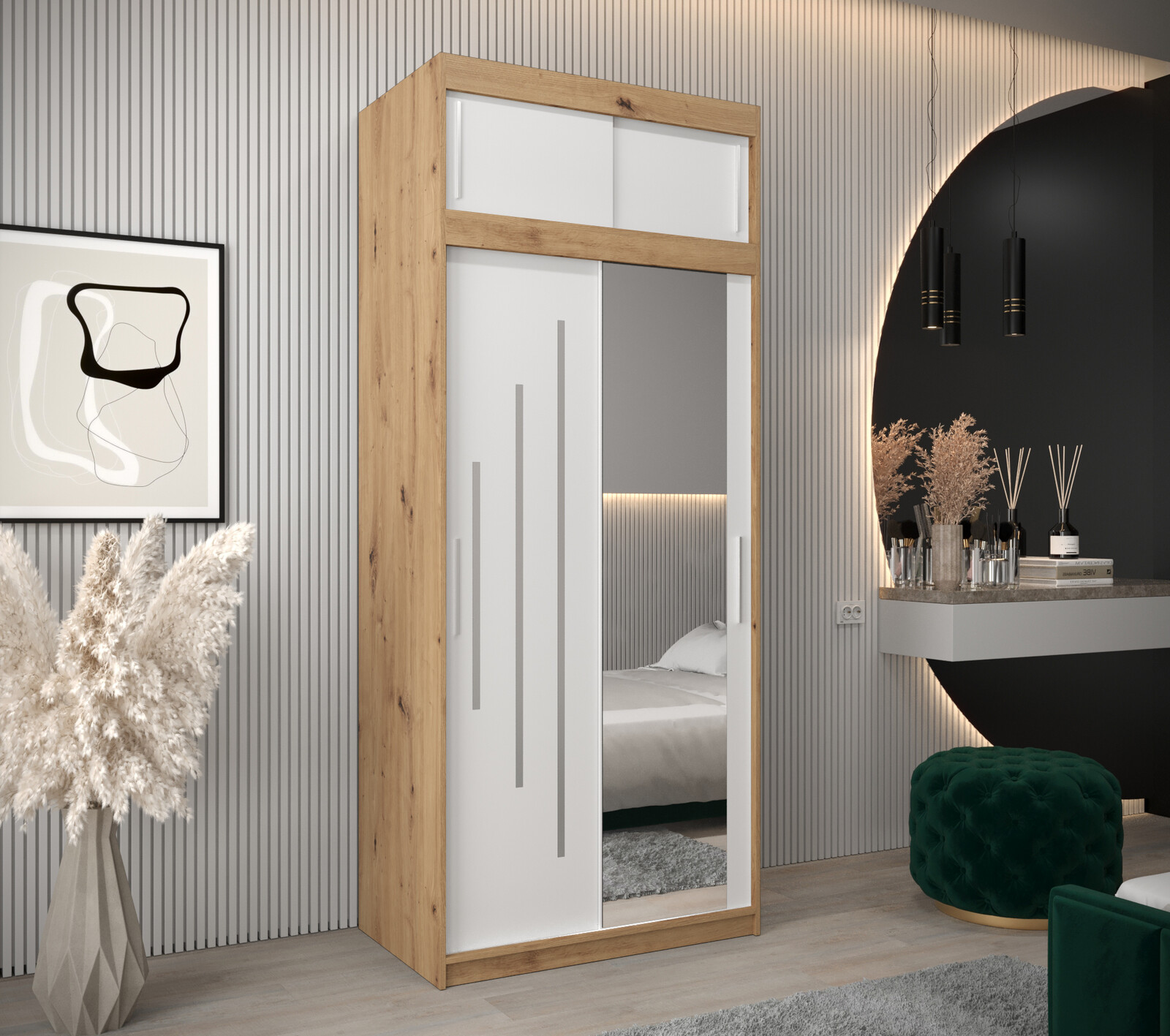 Šatní skříň Abi Y2 s nástavcem Barva korpusu: Bílá, Rozměry: 100 cm, Dveře: Bílá