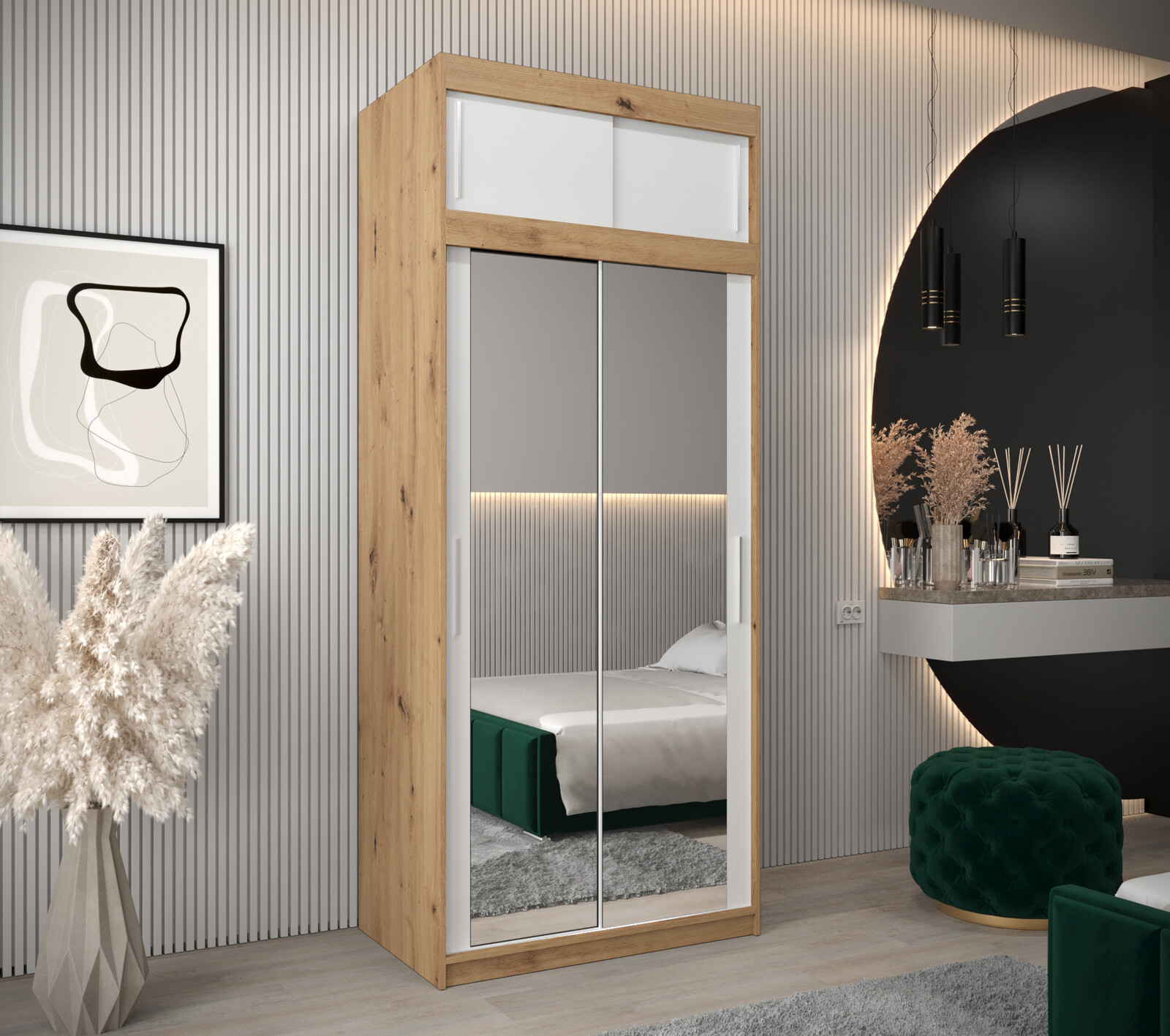 Šatní skříň Abi T3 s nástavcem Barva korpusu: Dub - Artisan, Rozměry: 100 cm, Dveře: Dub-Artisan