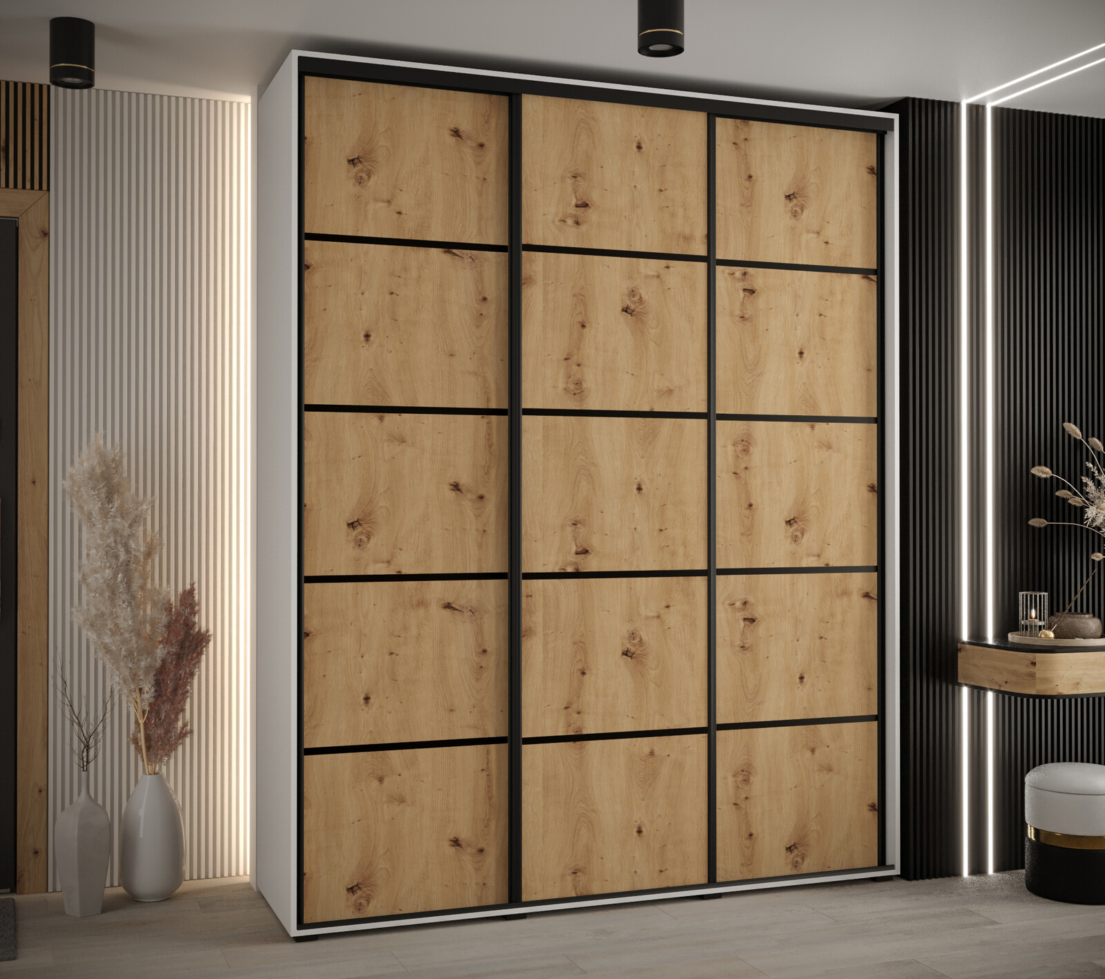 Šatní skříň Davos 4 - hloubka 60 cm Barva korpusu: Bílá, Rozměry: 110 cm, Dveře: Dub-Artisan