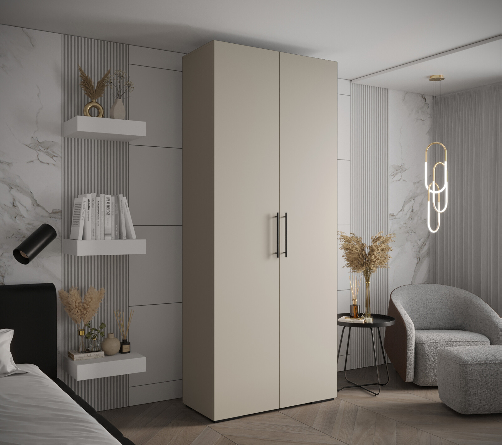 Šatní skříň Abi Inova 3 Rozměry: 100 cm, Pásky / úchyty: Černá, Barva korpusu + barva dveří: Kašmír