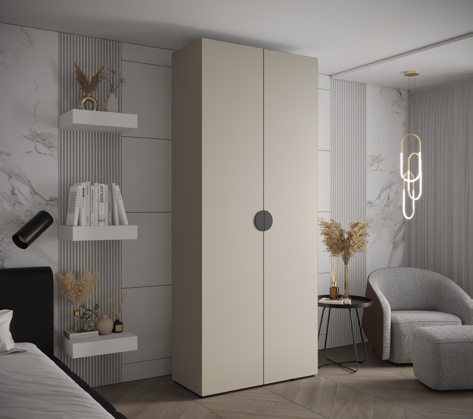 Šatní skříň Abi Inova 4 Rozměry: 100 cm, Pásky / úchyty: Černá, Barva korpusu + barva dveří: Kašmír