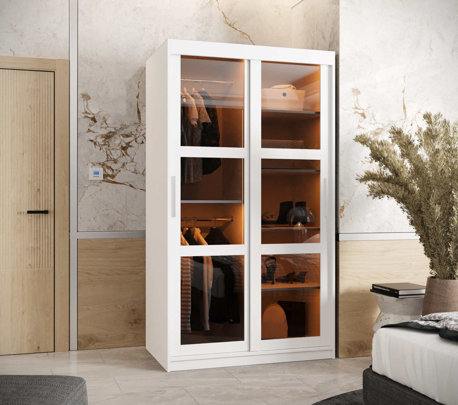 Šatní skříň Abi Dome Rozměry: 100 cm, Barva korpusu + barva dveří: Bílá + Bílá