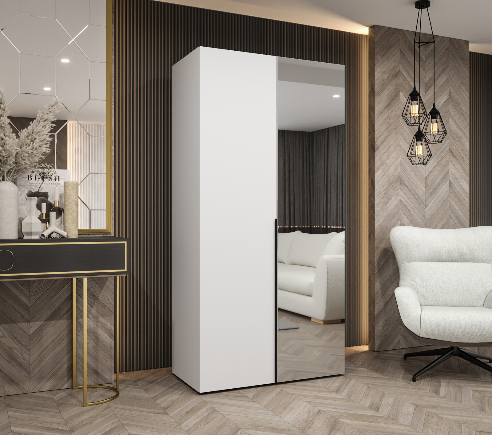 Šatní skříň Abi Alicante 2 Rozměry: 100 cm, Pásky / úchyty: Černá, Barva korpusu + barva dveří: Bílá + Bílá