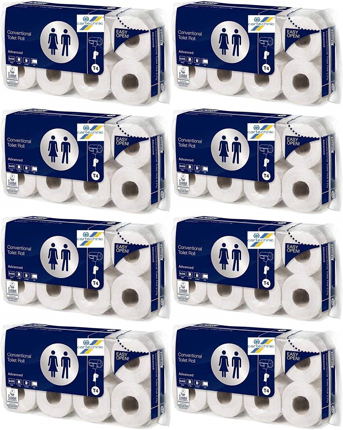 Toaletní papír 2vrstvý, 250 útržků, balení 8x8 rolí - Cartechnic