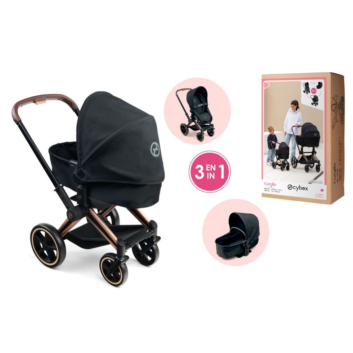 Corolle Kočárek Cybex Black 3 v1 pro panenky 36-42 cm