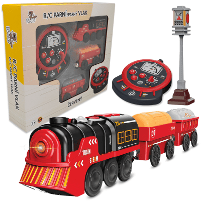 BABU vláčky - R/C Parní vlak - červený (se zvuky, světly a kouřovými efekty)