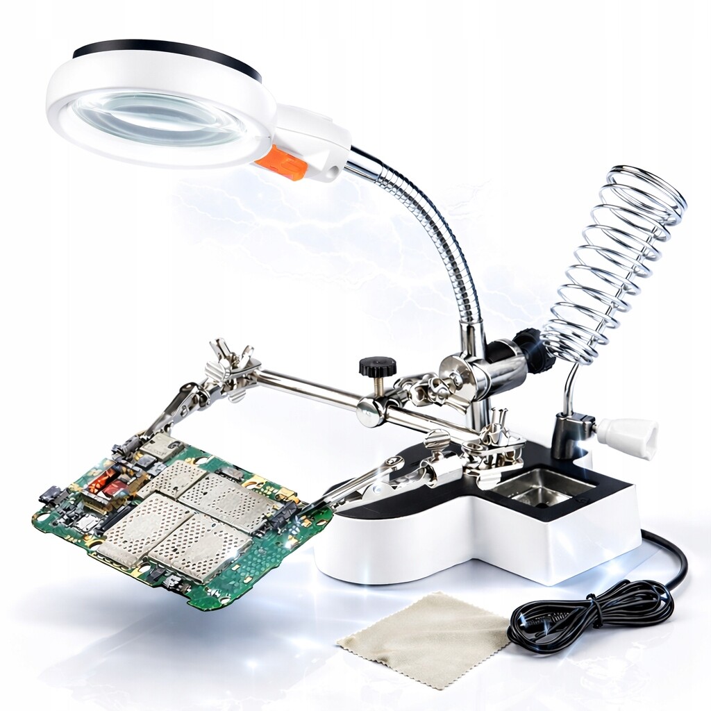 Třetí Pájecí Ruka Lupa 4,5X 11X 2 Led Držák Páječky Usb Krokosvorky