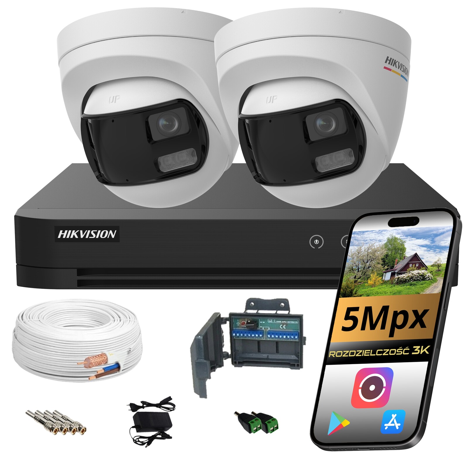 Sada Pro Monitorování Hikvision 2 Panoramatické Kamery 180 Stupňů Analog 5MP