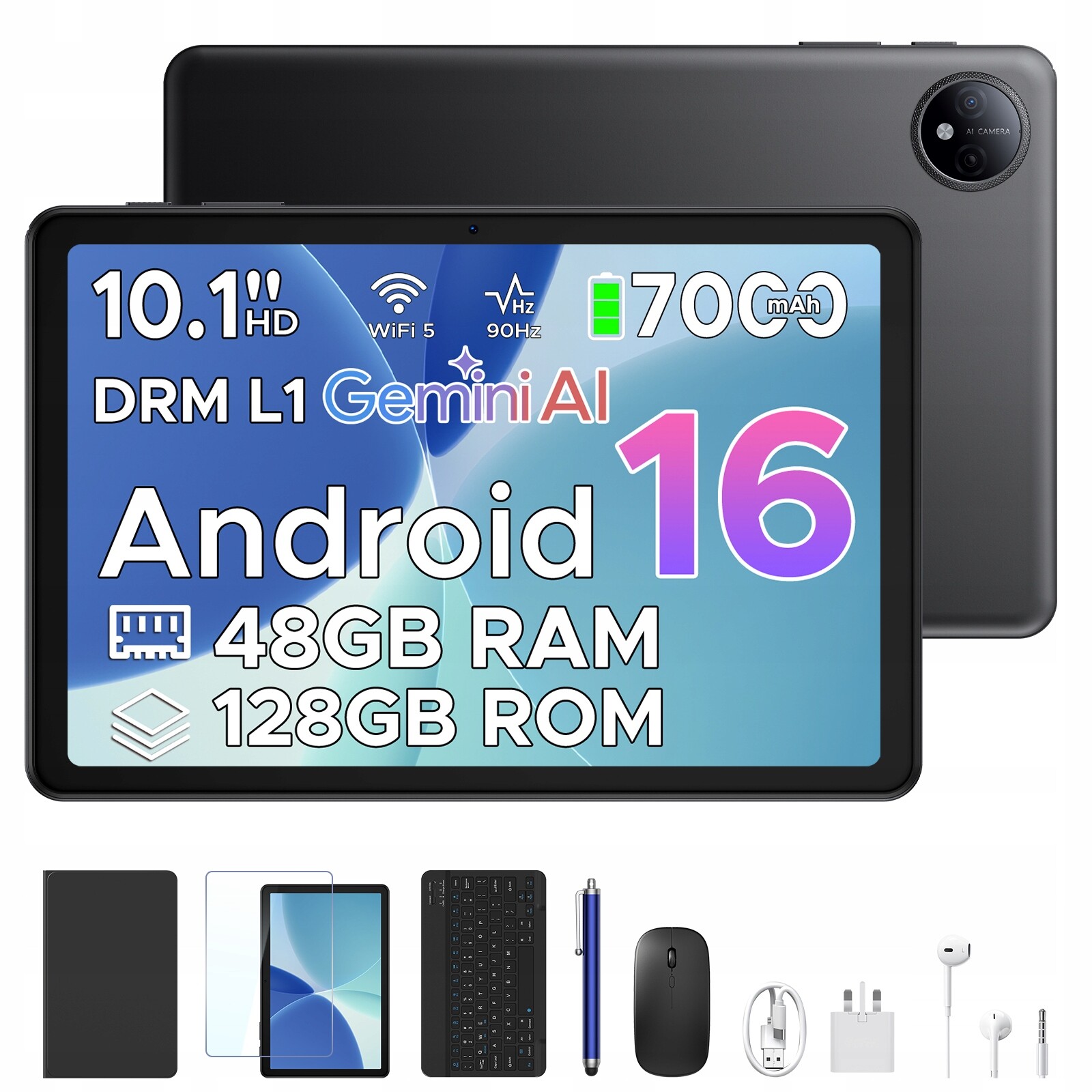 Tablet Pockam P10 10.1 palců Android16 8/128GB 7000mAh 90Hz WiFi Pouzdro Set