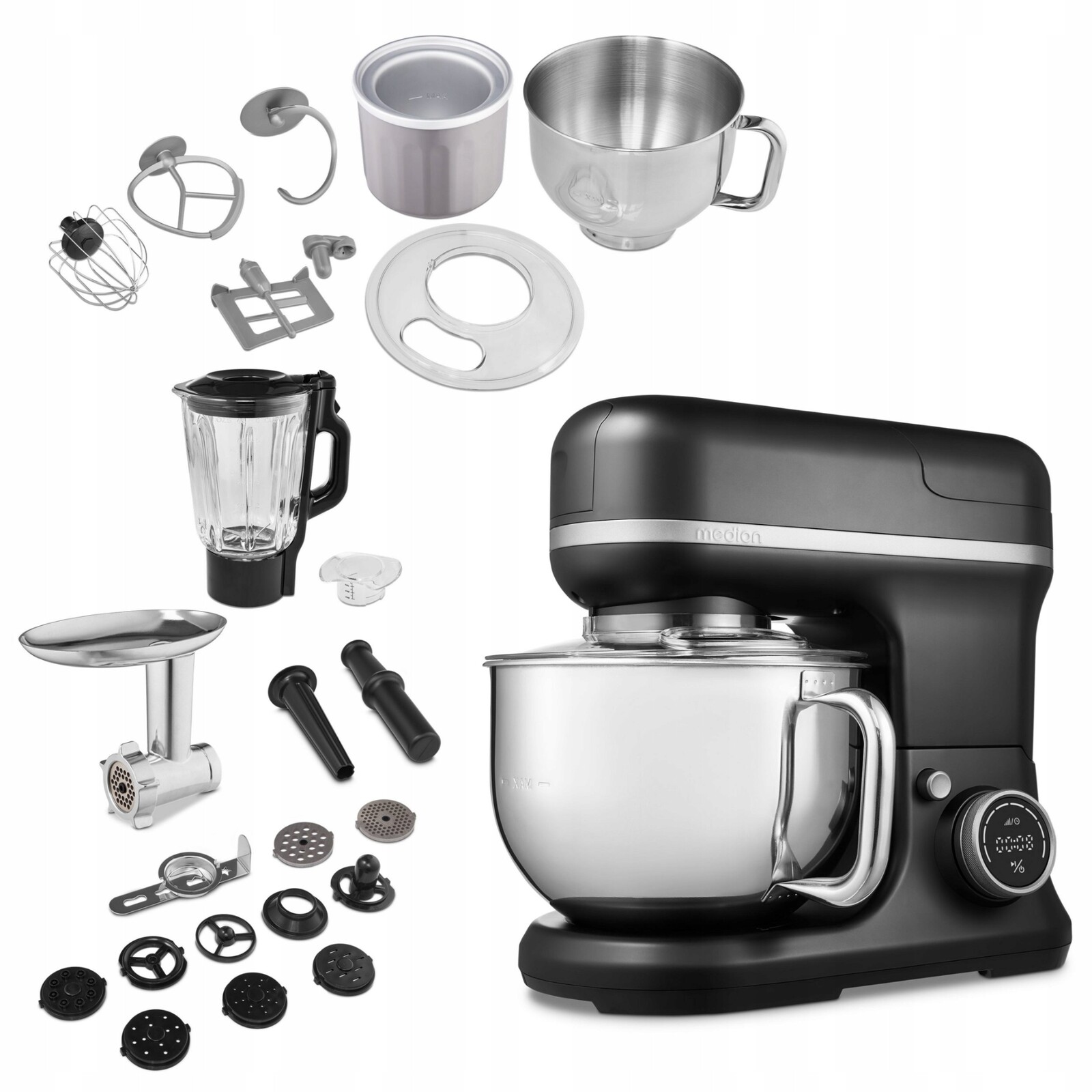 Výkonný Kuchyňský Robot 4v1 S Mísou 5L 1200W 8 Úrovní Černý LCD Dotykový