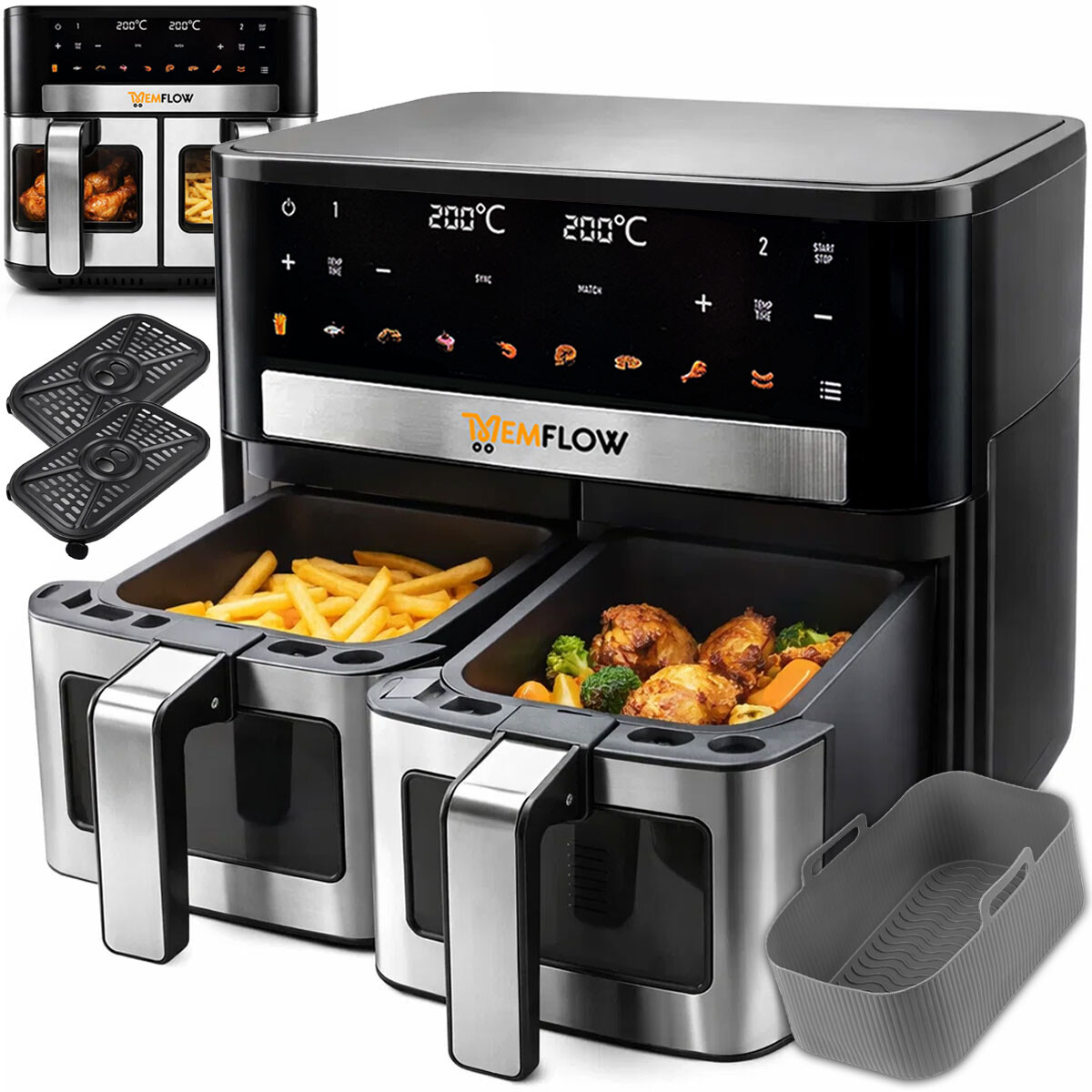 Air Fryer Fritéza Beztuková Dvoukomorová 10 L 2200 W Dvojitá Velká XXL