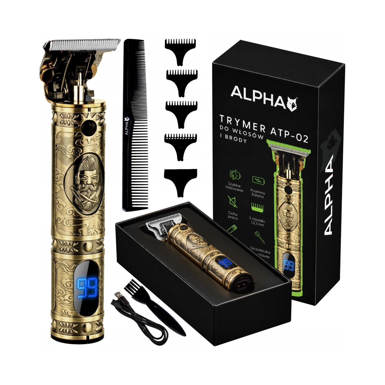 Strojek na stříhání a holení vlasů a hlavy Zastřihovač vousů Alpha