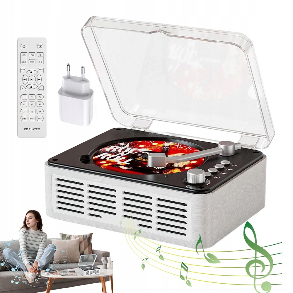 CD Domácí Přehrávač Bluetooth Fm Usb Aux Stereo Dálkové Ovládání Funkce Spánku Bílá