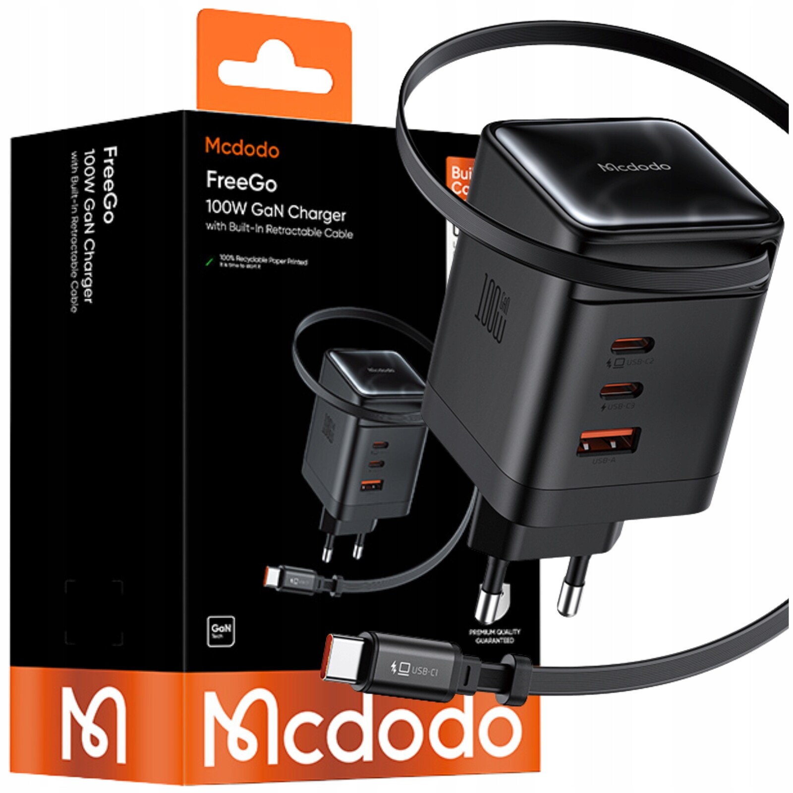 Mcdodo Rychlá Síťová Nabíječka, Napájecí Adaptér 3X Usb-c Usb-a 100W, Kabel 1 M