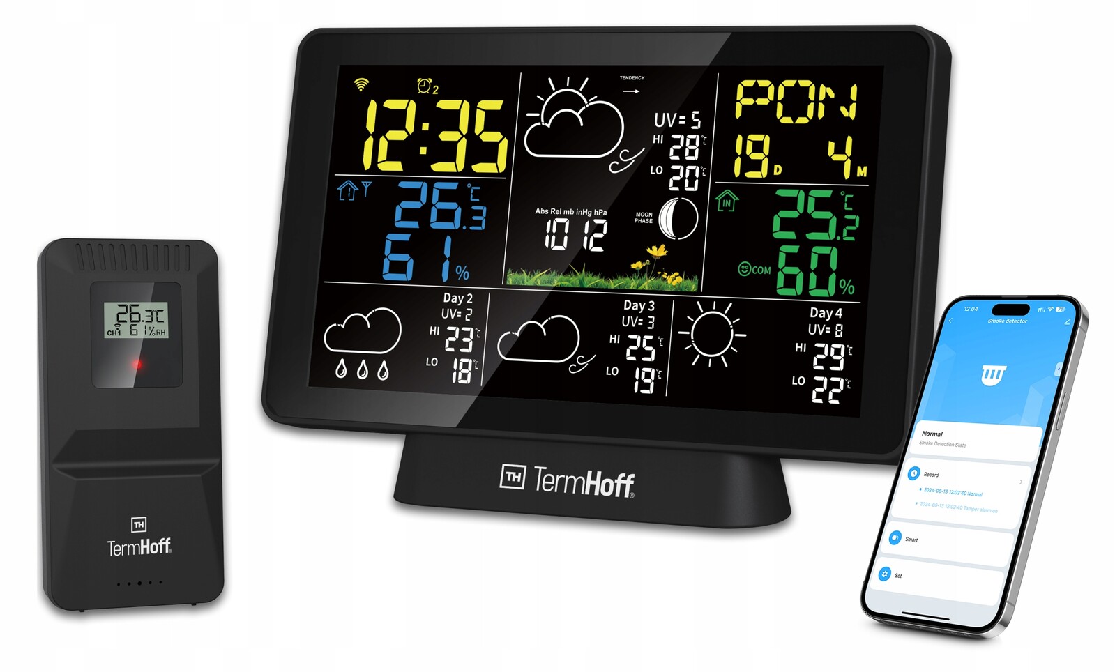 WiFi meteorologická stanice Tuya TermHoff TH-WS7 Barometr Alarm Hodiny Polština